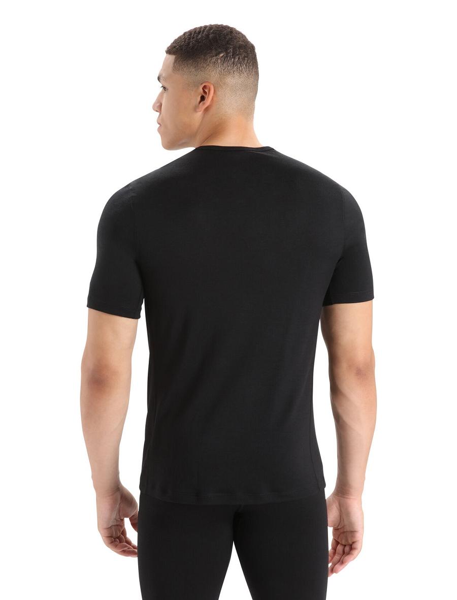 Black Icebreaker Merino 200 Oasis Short Sleeve Crewe Thermal Top Men's Base Layers | AU 1390RVDW